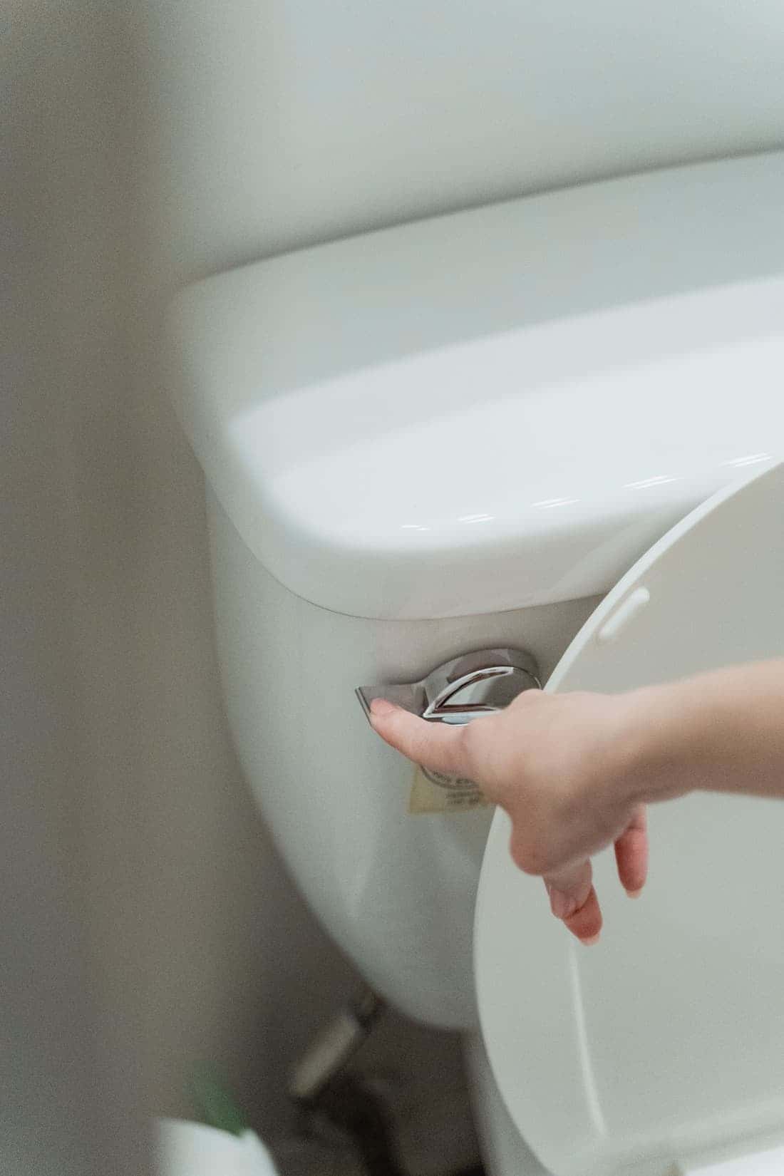 Hand pressing a toilet flush button