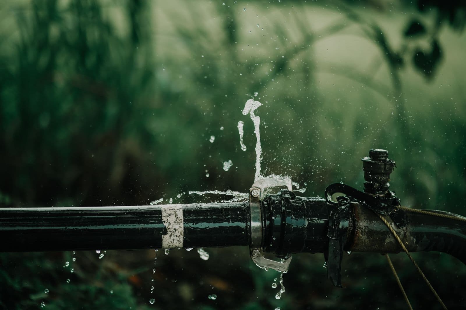 Water spraying from a broken pipe